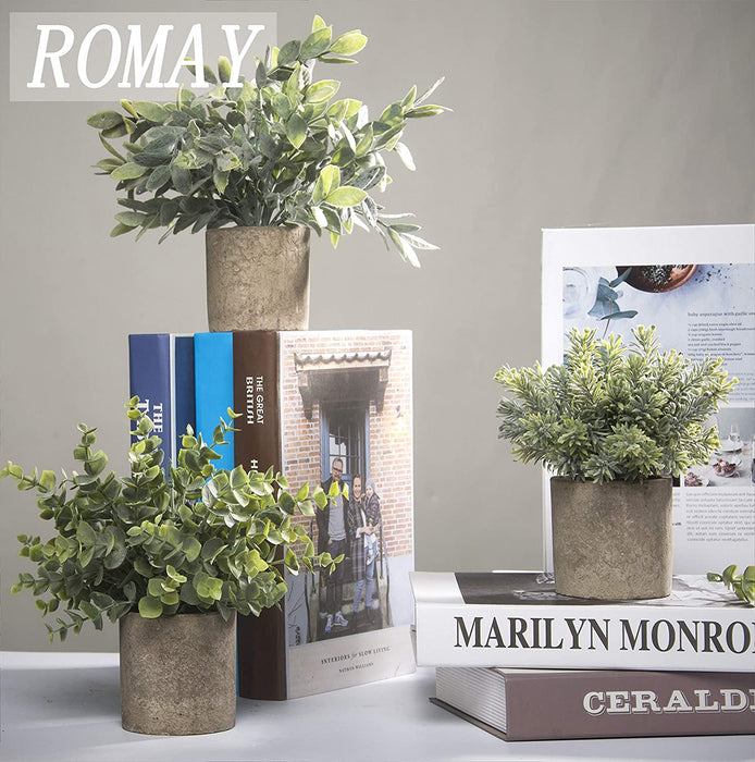 3 Pack Mini Potted Artificial Plants Fake Eucalyptus Greenery in Pots for Home Office Desk Decor