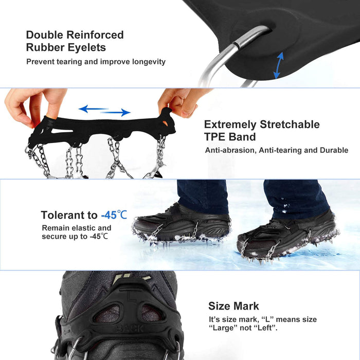Traction Cleats Ice Snow Grips with 18 Spikes for Walking, Jogging, Climbing and Hiking