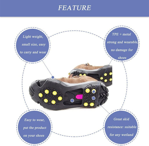 Ice Cleats, Ice Grips Traction Cleats Grippers Non-Slip over Shoe/Boot Rubber Spikes Crampons anti Easy Slip 10 Steel Studs Crampons Slip-On Stretch Footwear