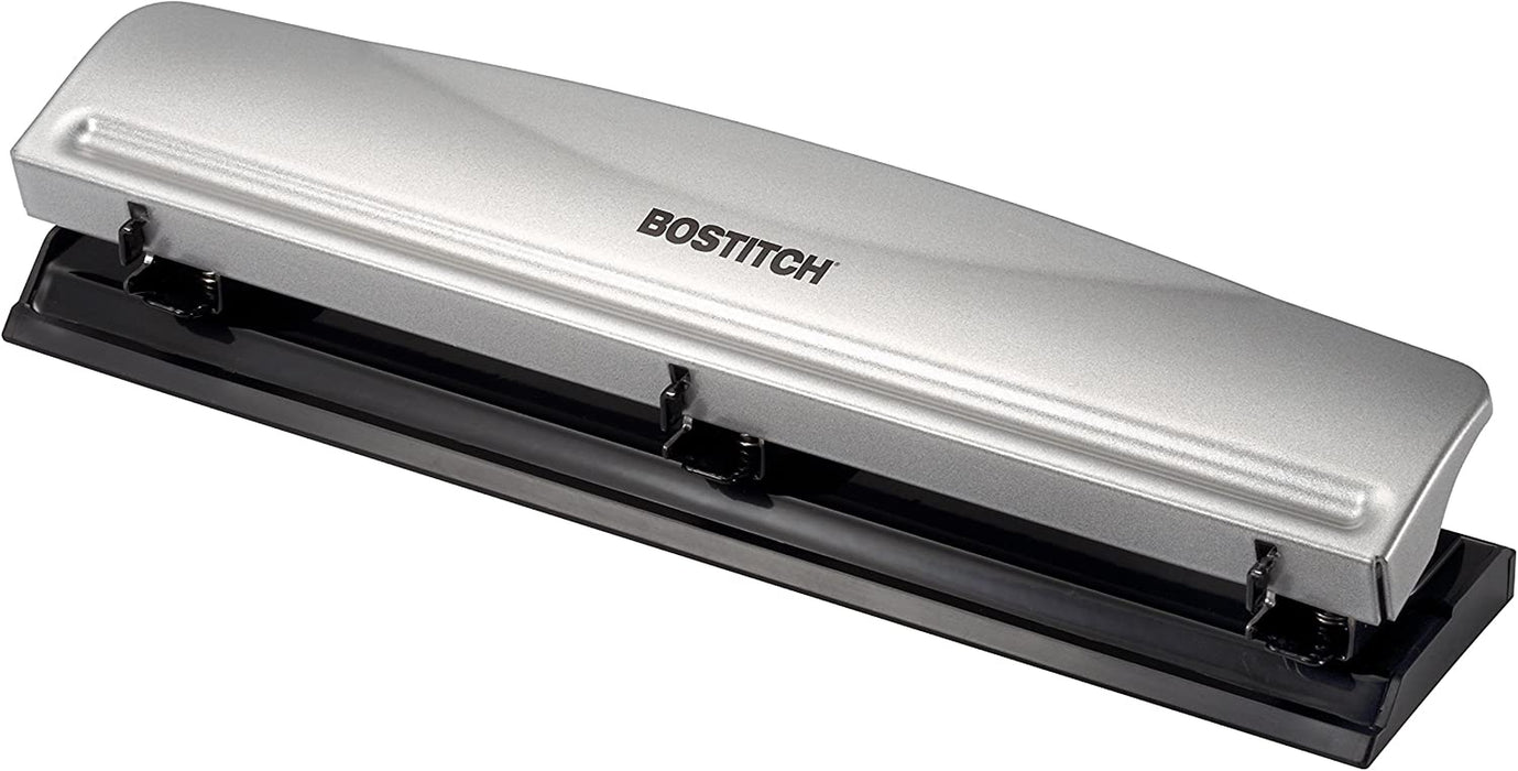 Bostitch Office 3 Hole Punch, 12 Sheet Capacity, All-Metal, Silver