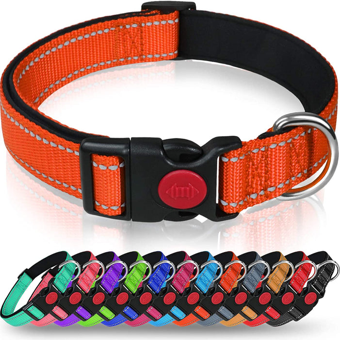 Reflective Dog Collar with Safety Locking Buckle, Adjustable Nylon Pet Collars for Extra Large Dogs, Red