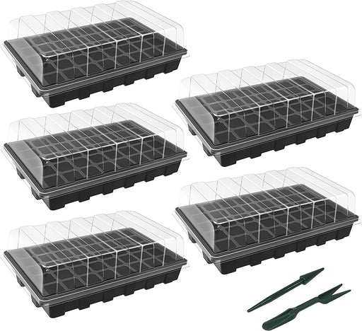 Gardzen 5-Set Garden Propagator Set, Seed Tray Kits with 200-Cell, Seed Starter Tray with Dome and Base 15" X 9" (40-Cell per Tray)