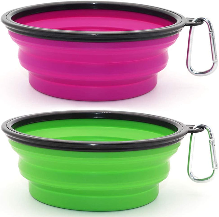 Collapsible Dog Bowl, 2 Pack Collapsible Dog Water Bowls for Cats Dogs, Portable Pet Feeding Watering Dish for Walking Parking Traveling with 2 Carabiners (Small, Orange+Pink)
