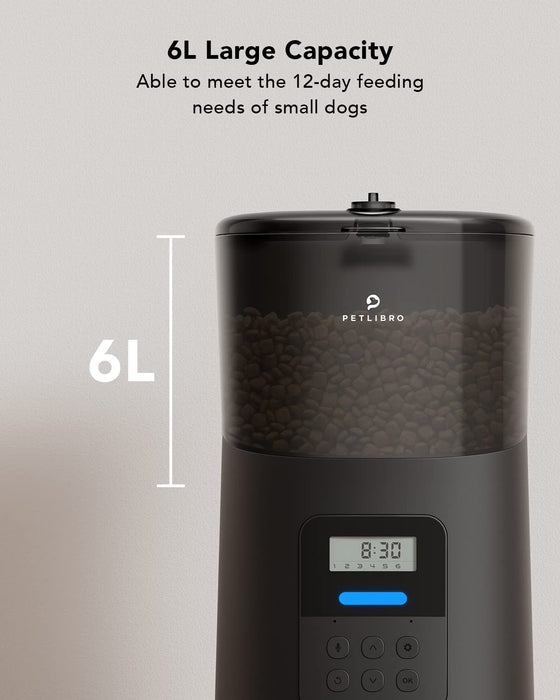 Automatic Dog Feeder, 6L Dog Food Dispenser with Twist Lock Lid, Timed Dog Feeder with Clog-Free Design & Low Food LED Indication, up to 50 Portion 6 Meals Daily for Dogs Cats Pets