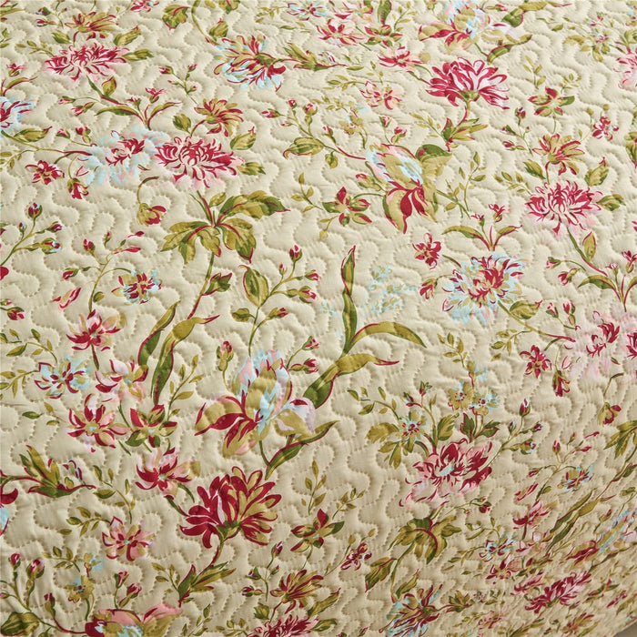 Quilt Set, 3-Piece Quilt Sets with 2 Pillow Shams - Boho Reversible Soft and Lightweight Quilt Bedding Bedspread Coverlet Set (Beige Floral, King)