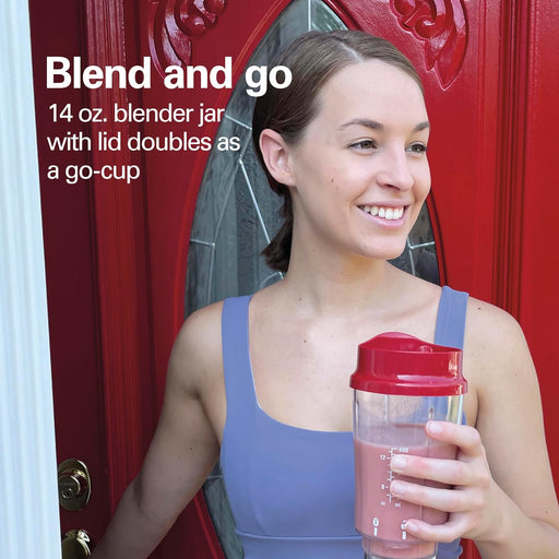 Portable Blender for Shakes and Smoothies with 14 Oz BPA Free Travel Cup and Lid, Durable Stainless Steel Blades for Powerful Blending Performance, Red (51101RV)