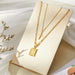 Gold Layered Initial Cross Necklace, 14K Gold Plated Layering Square Letter Pendant Figaro Chain Cross Choker from A-Z Capital Jewelry for Women Girls