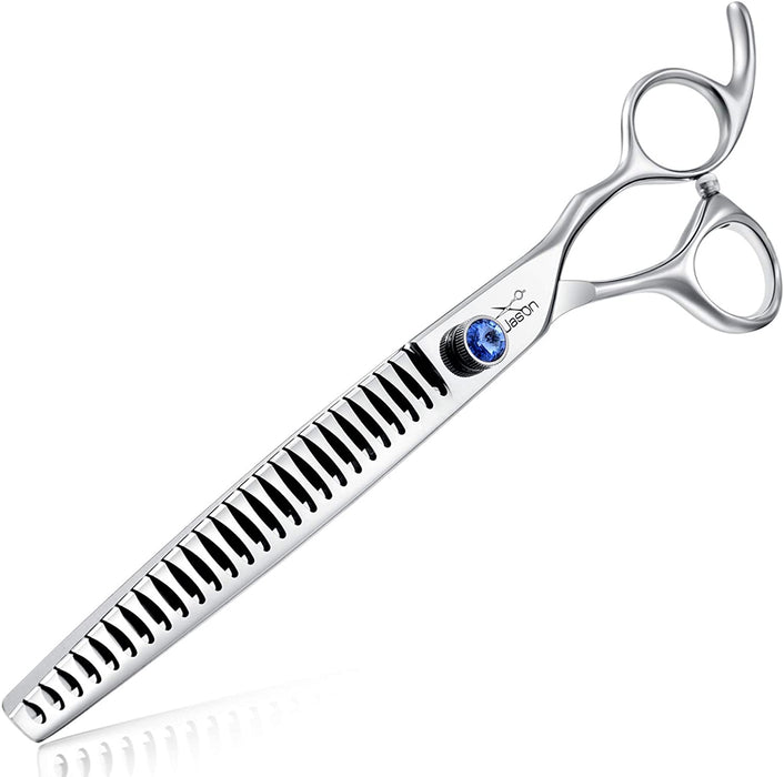 7.5" 56-Tooth Blending Dogs Grooming Scissors Cats Thinning Shears Pets Blender Thinner Trimming Texturizing Kit with Offset Handle Blue Jewelled Screw (7.5 Inch)