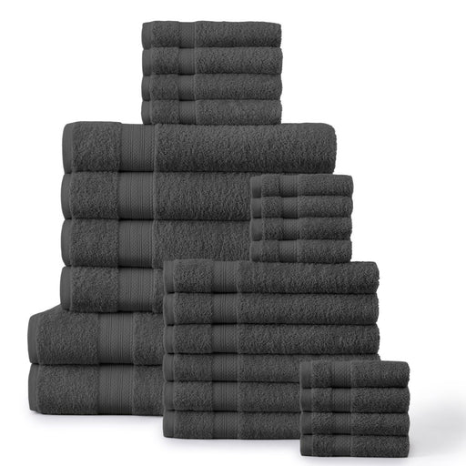 24PC Bath Towel Set (2 Sheets, 4 Bath, 6 Hand, 4 Fingertip & 8 Wash) - Grey, Addy Home Best Value