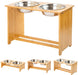 Raised Pet Bowls for Small and Medium Dogs, Bamboo Elevated Dog Cat Food and Water Bowls Stand Feeder with 2 Stainless Steel Bowls and anti Slip Feet (New 7'' Tall)