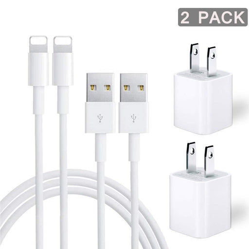 Iphone Charger 2-Pack Charging Cable and USB Wall Charger Power Adapter Plug Block Compatible Iphone X/8/8 Plus/7/7 Plus/6/6S/6 Plus/5S/Se/Mini/Air/Pro Cases, White