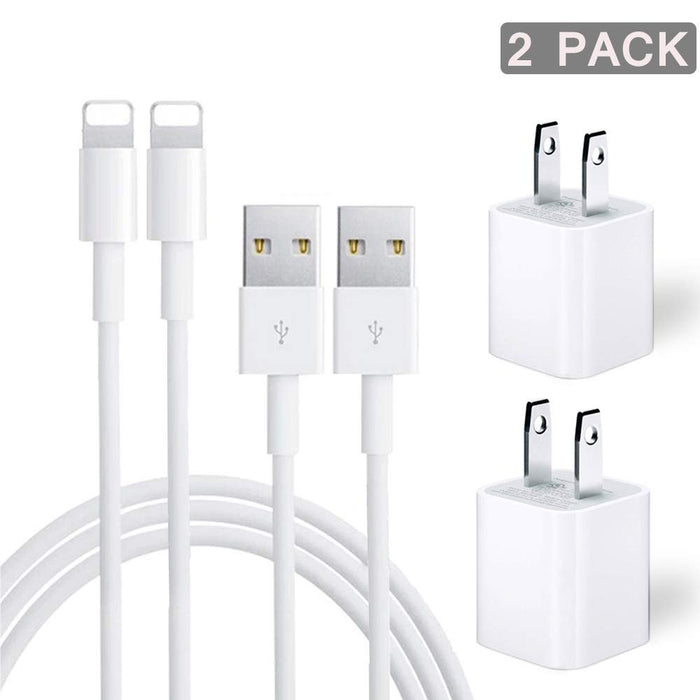 Iphone Charger 2-Pack Charging Cable and USB Wall Charger Power Adapter Plug Block Compatible Iphone X/8/8 Plus/7/7 Plus/6/6S/6 Plus/5S/Se/Mini/Air/Pro Cases, White