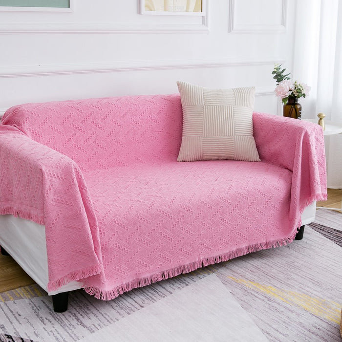 Cotton Geometrical Sofa Cover, Sectional Couch Covers for 1 Cushion Couch Couch Cover Living Room Throws Blankets Sofa Slipcovers, Furniture Protector for Pets (Medium, 71" X 91", Pink)