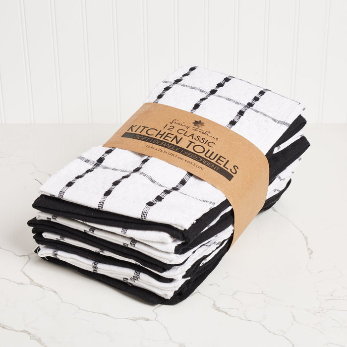 Kitchen Towels 12 Pack - Dish Towels and Dish Cloths - Hand Towel and Dishcloths Sets - 100% Soft Ring Spun Cotton - Great for Cooking in Kitchen or Household Cleaning -Size 15" X 25"