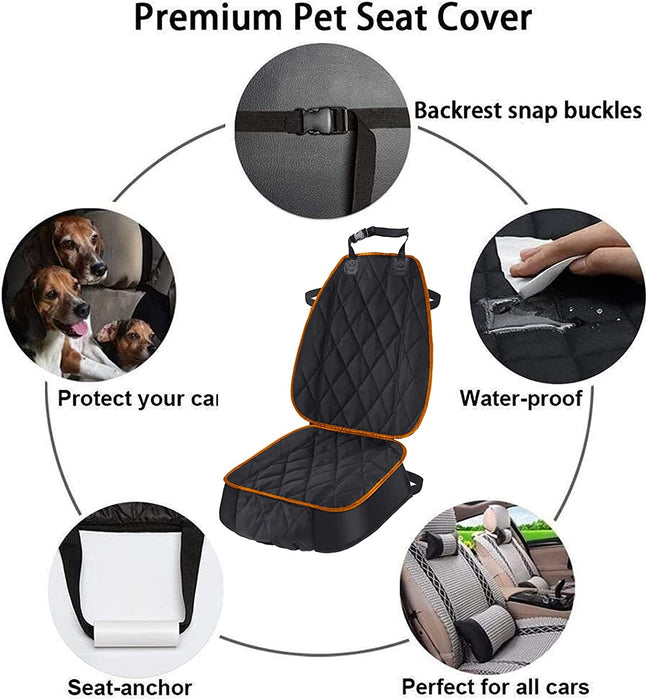 Dog Car Seat Cover for Pets Front Seat Protector, Thicked 600D Heavy Duty Water-Resitant & Wear-Resistant Durable Nonslip Padded with Side Flaps Fits Most of Cars Trucks Suvs (Orange)