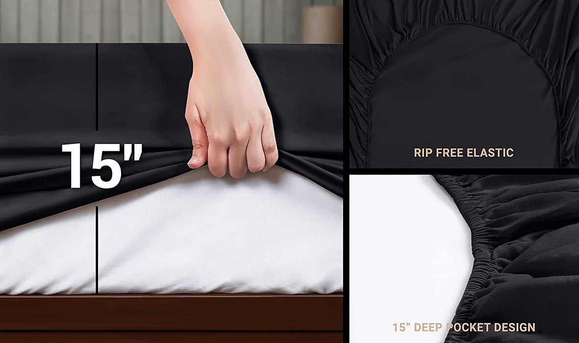 Queen Bed Sheets Set - 4 Piece Bedding - Brushed Microfiber - Shrinkage and Fade Resistant - Easy Care (Queen, Black)