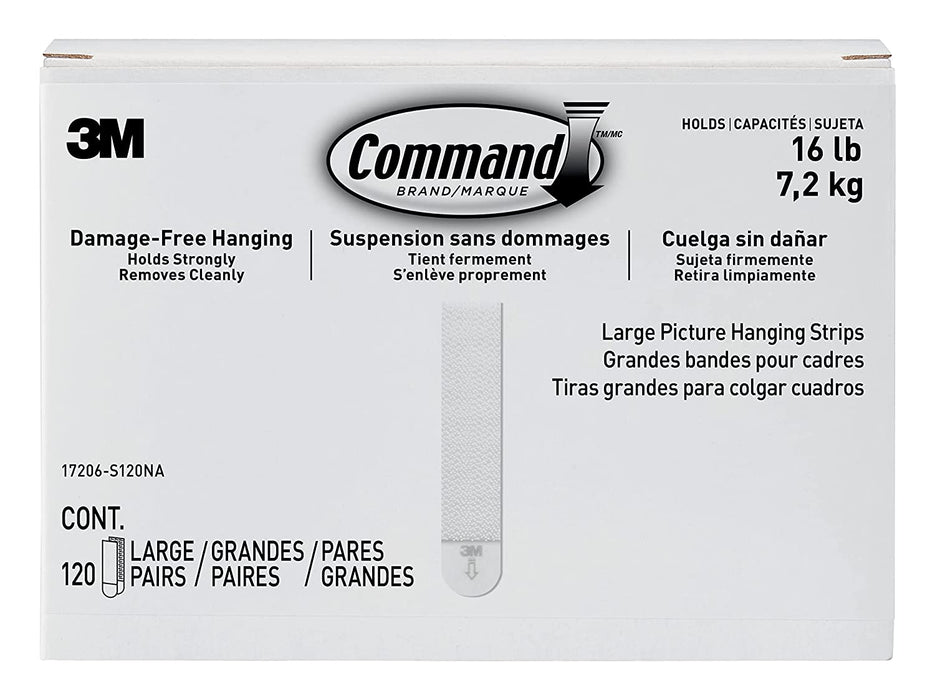 Command Large Picture Hanging Strips, Damage Free Hanging Picture Hangers, No Tools Wall Hanging Strips for Living Spaces, 14 White Adhesive Strip Pairs(28 Command Strips)
