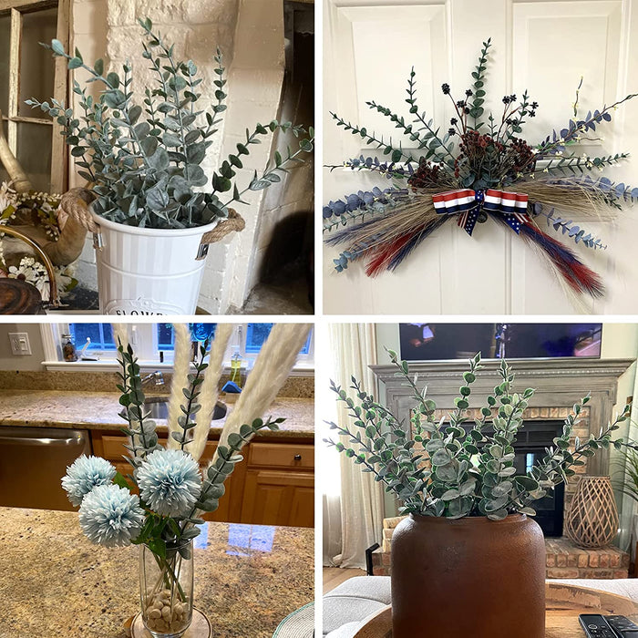24Pcs Eucalyptus Stems Decor Artificial Eucalyptus Leaves Faux Greenery Branches for Wedding Centerpiece Flower Floral Arrangement Farmhouse Home Decoration