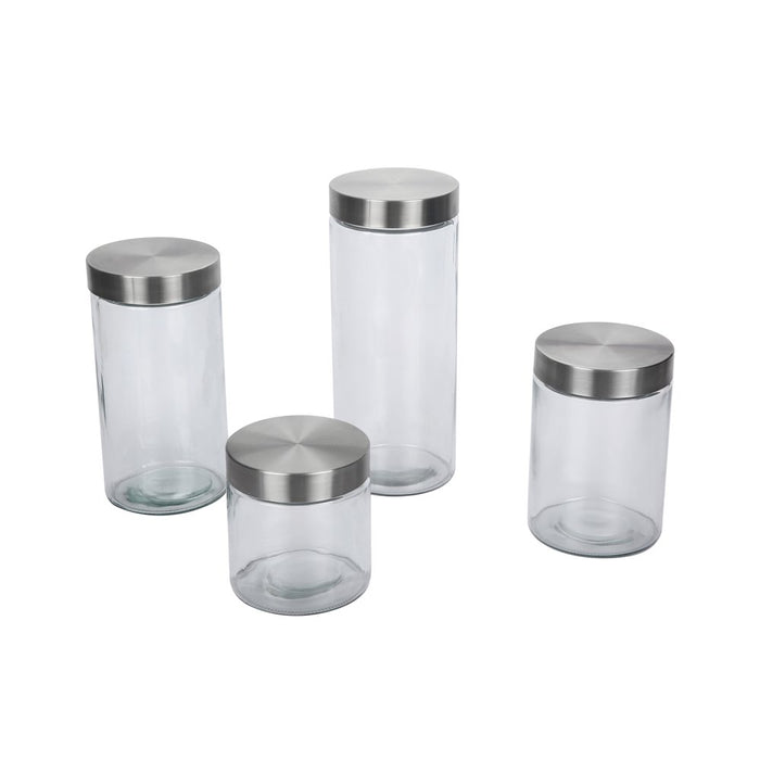 Mainstays Glass Storage Canisters with Stainless Steel Lids, 4 Piece Set