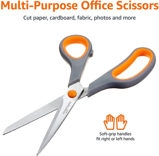Amazon Basics Multipurpose, Comfort Grip, PVD Coated, Stainless Steel Office Scissors - Pack of 3