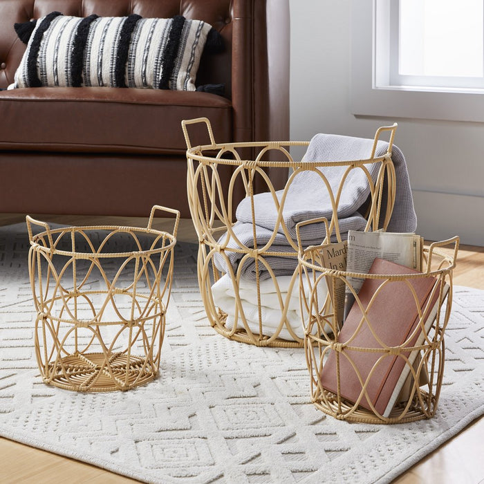 Better Homes & Gardens Large Natural Poly Rattan Open Weave round Basket
