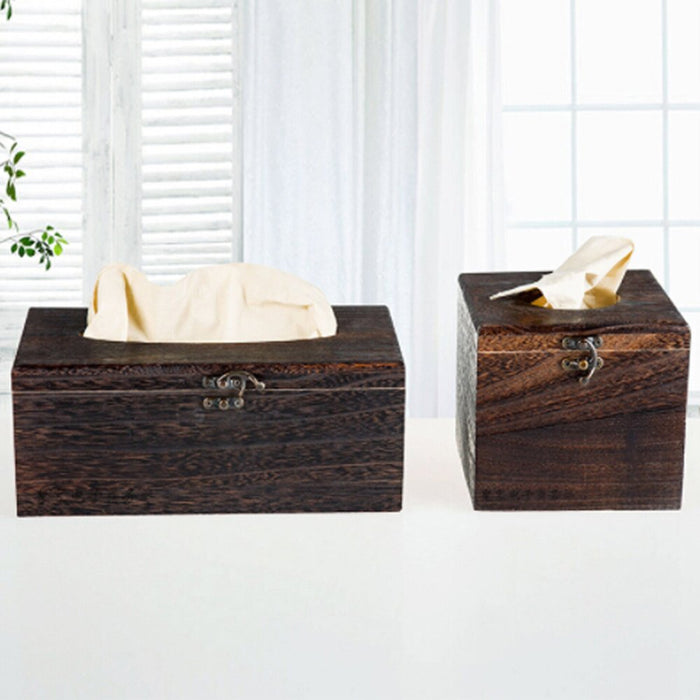 Square Bamboo Wood Facial Tissue Paper Box Cover Holder for Bathroom Vanity Counter Tops, Bedroom Dressers, Night Stands, Home Office Desks, Tables - Espresso Brown