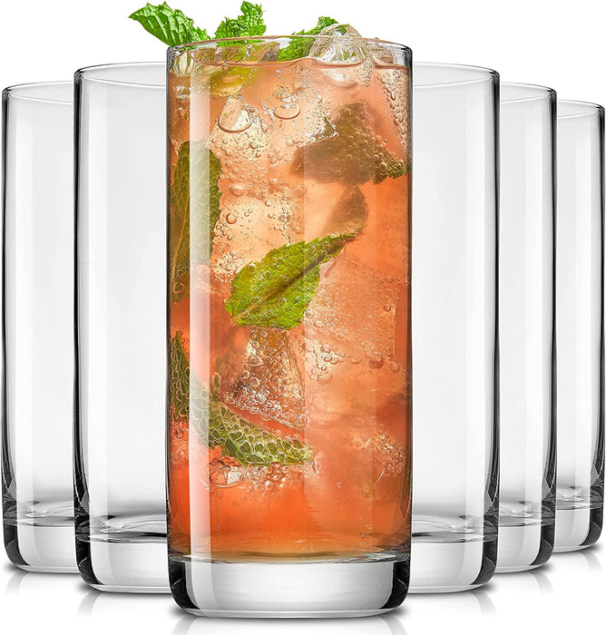 Faye 13Oz Highball Glasses, 6Pc Tall Glass Sets. Lead-Free Crystal Glass Drinking Glasses. Water Glasses, Mojito Glass Cups, Tom Collins Bar Glassware, and Mixed Drink Cocktail Glass Set