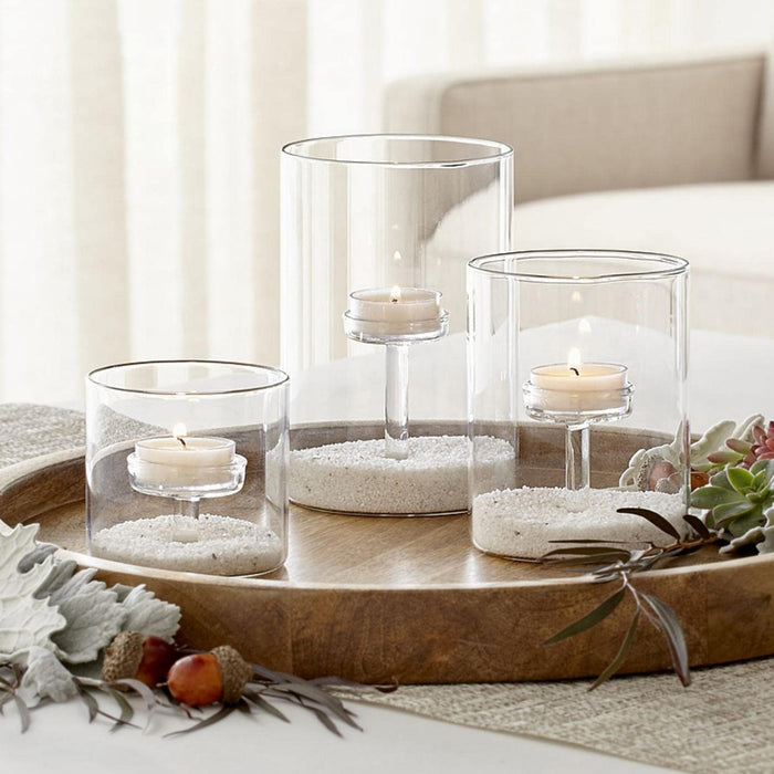 Glass Hurricane Candle Holder for Pillar Candles - Glass Cylinder Vase for Centerpieces Clear Seeded Home Decor for Kitchen Table Living Room