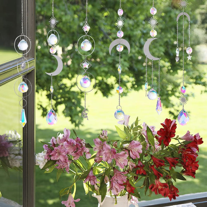 Suncatcher,6Pcs Crystal Suncatcher, Hanging Wind Chime Style Garden Suncatcher for Chandelier, Window, Wall, Garden, Home