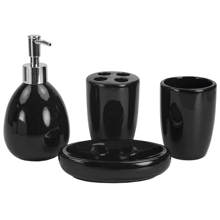 Home Basics 4 Piece Solid Print Bath Accessories Sets, Black