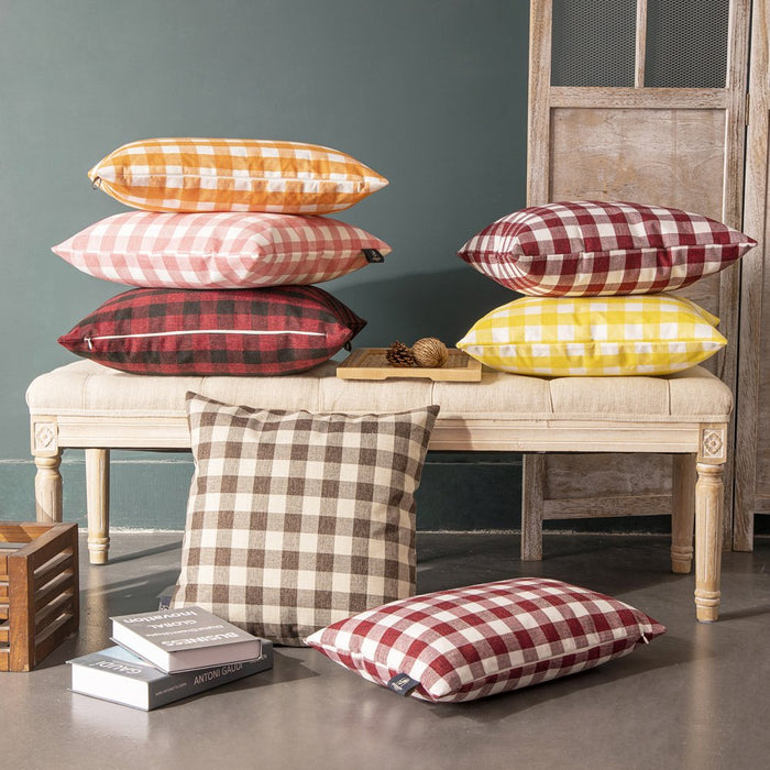Gingham Checker Plaid Farmhouse Summer Square Decorative Throw Pillow for Couch, 12" X 20", Orange/White, 2 Pack