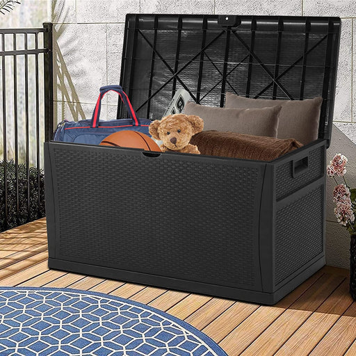 Outdoor Storage Box 120 Gallon Patio Deck Box with Handles, Patio Storage Waterproof Deck Boxes Garden Resin Deck Storage Container Lockable Storage Box (Black)