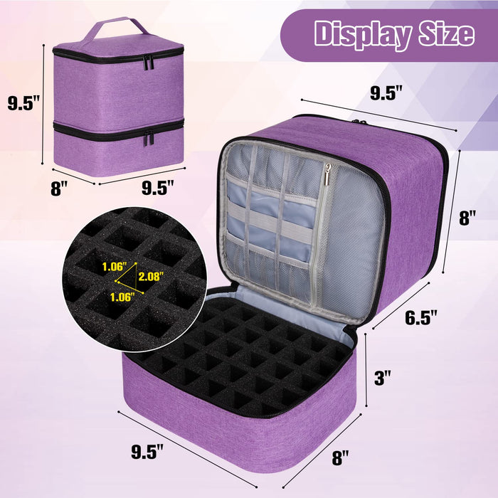 Nail Polish Organizer and Nail Dryer Case, Double-Layer Nail Polish Storage Holds 30 Bottles (15Ml/0.5 Fl.Oz) and 1 Led Nail Lamp, Travel Carrying Case for Nail Polish Kit Set (Purple)