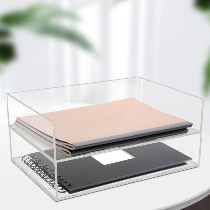 2-Pack Acrylic Stackable Letter Tray Desk Organizer Vertical Clear Paper Tray Desktop File Book Storage Shelf