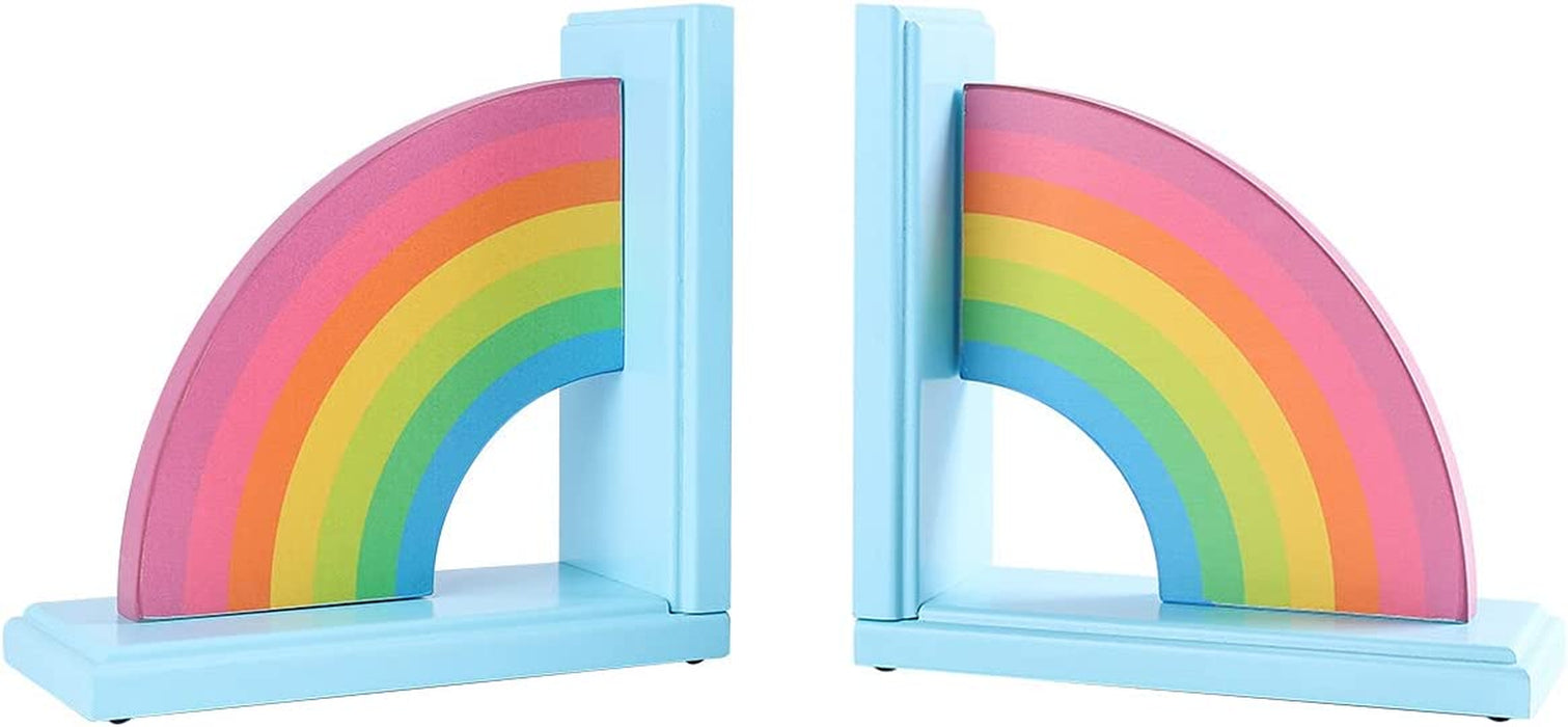 Wooden Rainbow Book Ends Non-Skid Cute Kids Bookends Book Stoppers for Girls Home Children'S Room Classroom Nursery Decor, Pack of 2