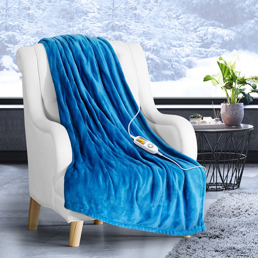 Electric Blanket Heated Blanket 50" X 60" Flannel Heated Throw with 10 Heating Levels, Auto-Off, Machine Washable, Blue