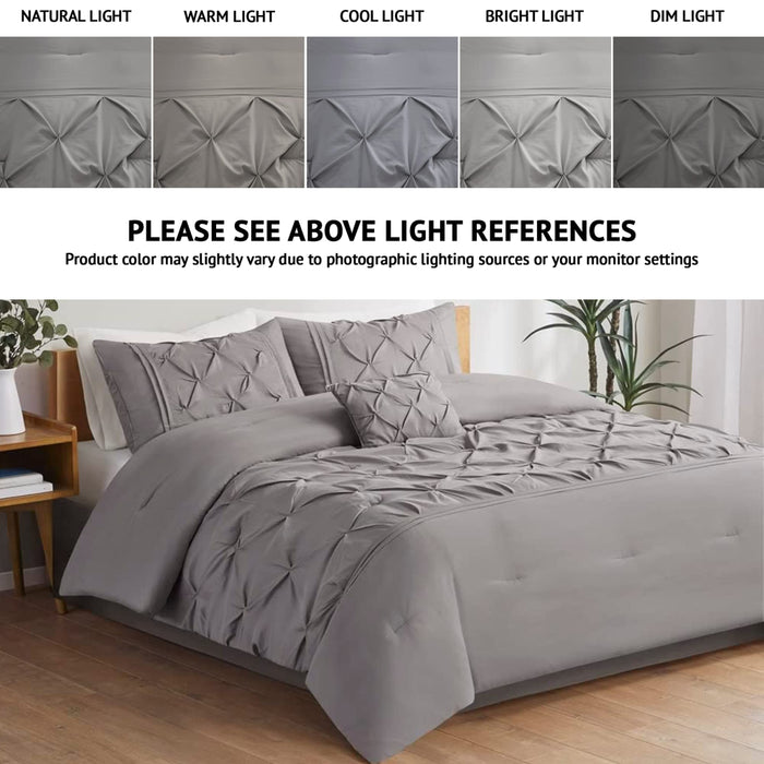 Comfort Spaces Cavoy Faux Silk 5-Piece Tufted Gray Comforter Set with Bed Skirt and Decorative Pillow, Queen