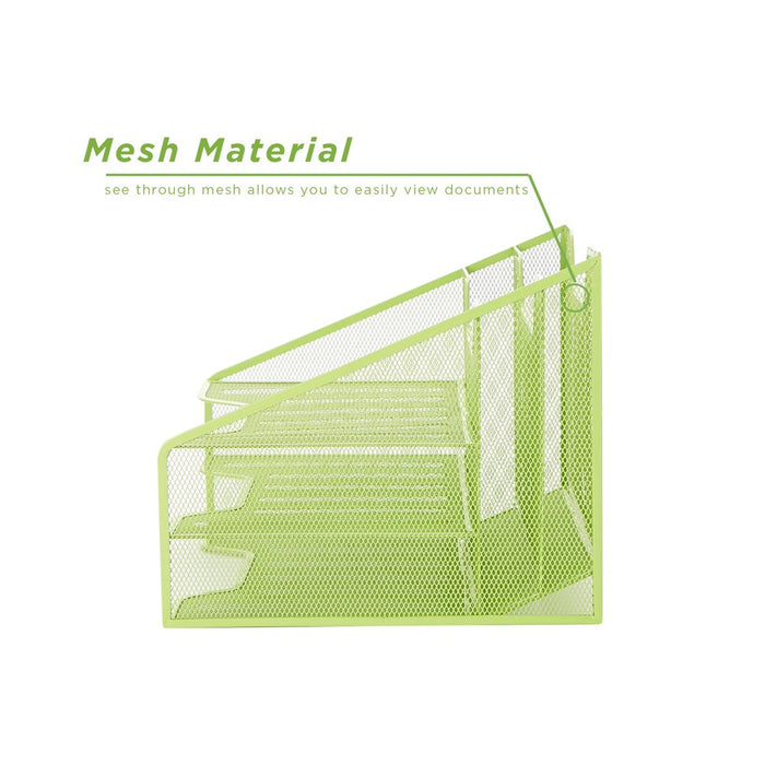 Mind Reader 3-Tier Mesh Desk File Organizer Tray with 5 Compartments, Green