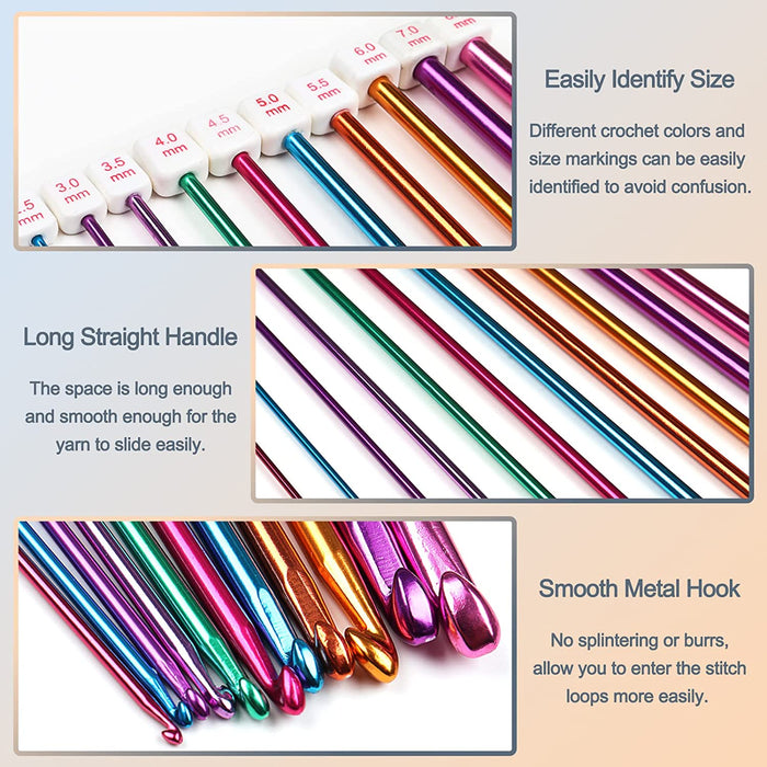 Long Crochet Hook Set, 11Pcs Tunisian Crochet Hooks Multicolor Afghan Crochet Needles for Crocheting, 2Mm(B)-8Mm(L), Great Knitting & Crochet Supplies Tool Set for Beginner, Crocheter & Knitter