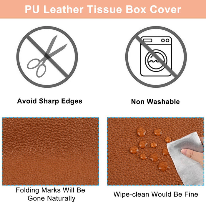 Tissue Box Cover, PU Leather Square Tissue Box Holder for Living Room/Night Stands/Office/Car/Dining Table Home Decor