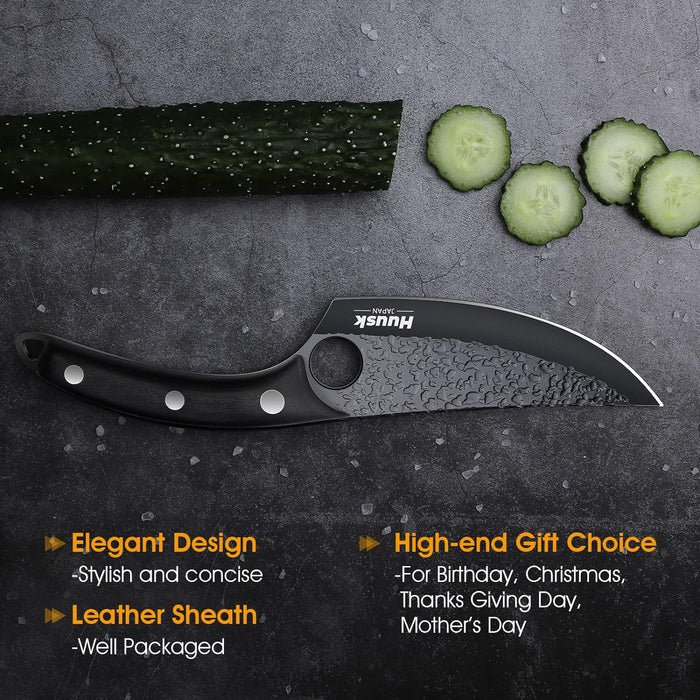 Huusk Japan Knife,Sharp Knife Chefs Knife with Leather Sheath Viking Knife Husk Knife Chef Meat Cleaver, Home Camping or Outdoor
