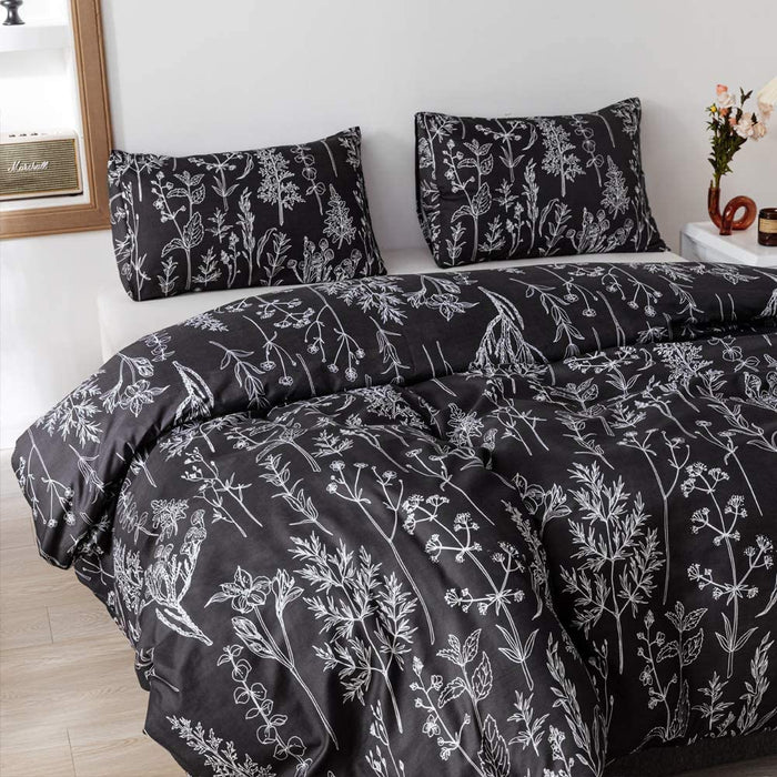 Comforter Set Queen Comforter Set,3 PCS Floral Comforter Set Bedding Sets Queen with Comforter Black Comforter Set Soft Microfiber Bedding Set with 2 Pillow Cases