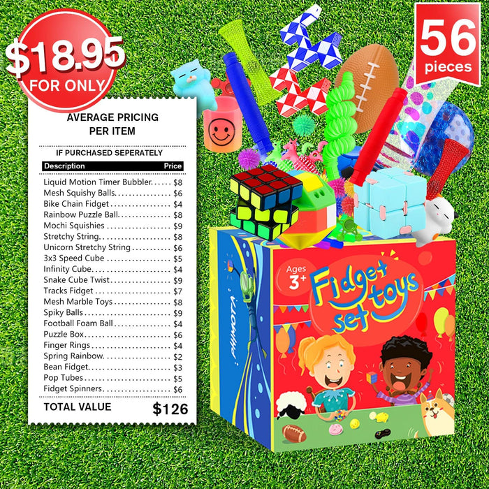 PP  Sensory Toys Set 56 Pack, Stress Relief Fidget Hand Toys for Adults and Kids, Sensory Fidget and Squeeze Widget for Relaxing Therapy - Perfect for ADHD Add Anxiety Autism