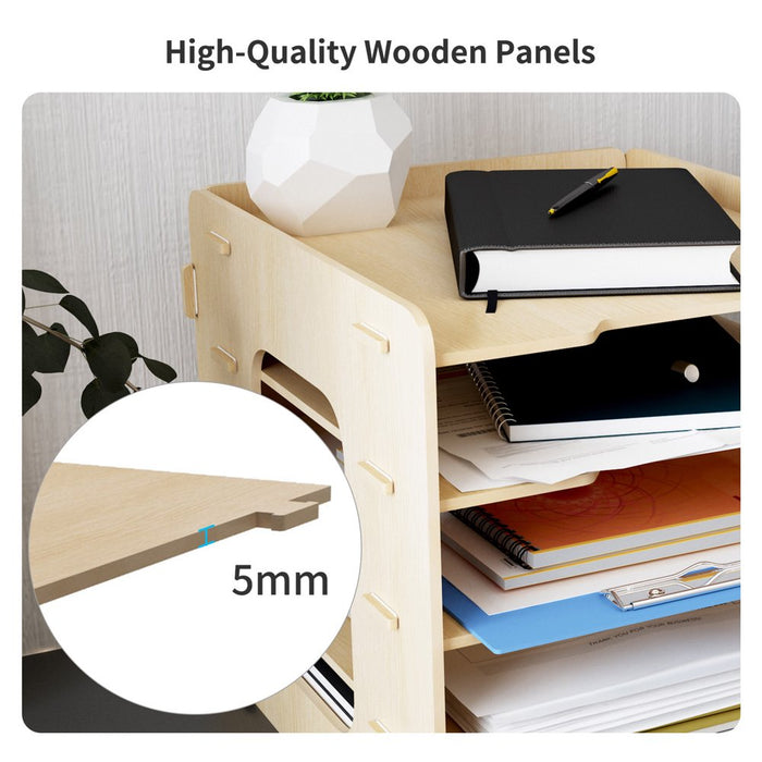 5 Tier Wood Office Paper Organizer for Desk Desktop File Holder Desk Letter Tray & A4 Paper Holder Document