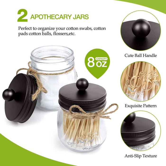 4Pcs Rustic Mason Jar Bathroom Accessories Set- Liquid Soap Pump Dispenser and 2 Small Apothecary Storage Glass Jars&Toothbrush Stand Holder for Bathroom, Farmhouse Home Decor, Kitchen Sink