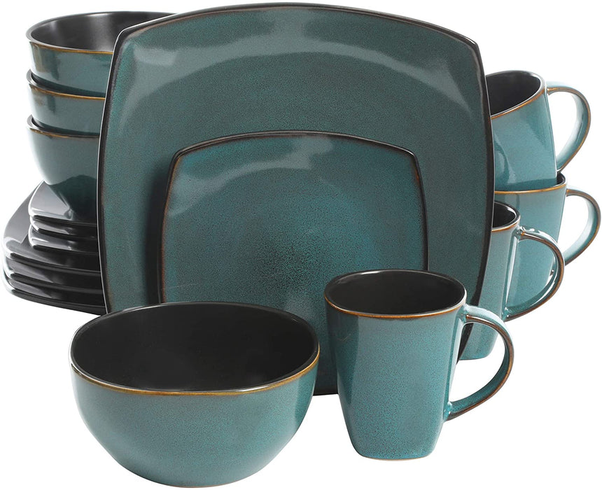 Gibson Soho Lounge 16-Piece Square Reactive Glaze Dinnerware Set, Red
