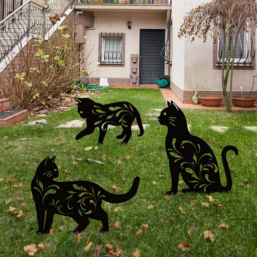 3 Pack Metal Cat Garden Statues Black Cat Silhouette Cat Decorative Garden Stakes Garden Outdoor Statues Animal Stakes for Yard Decor and Lawn Ornaments