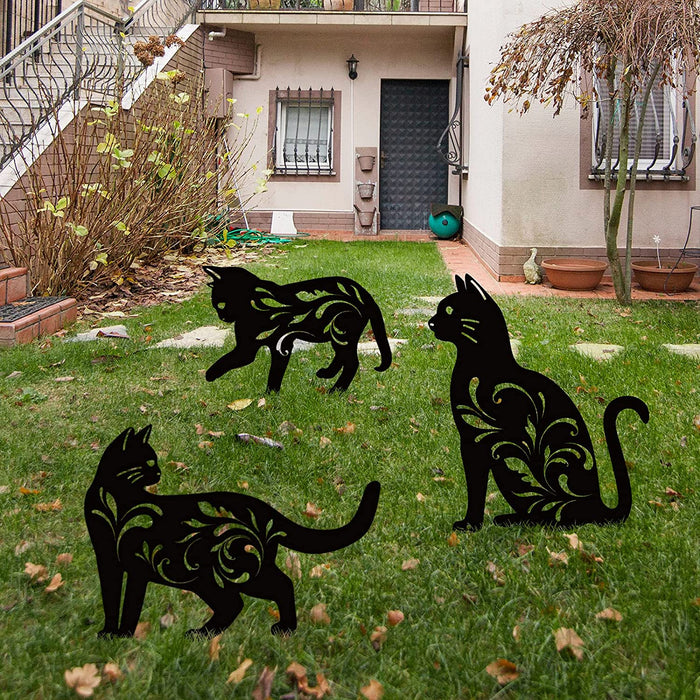 3 Pack Metal Cat Garden Statues Black Cat Silhouette Cat Decorative Garden Stakes Garden Outdoor Statues Animal Stakes for Yard Decor and Lawn Ornaments