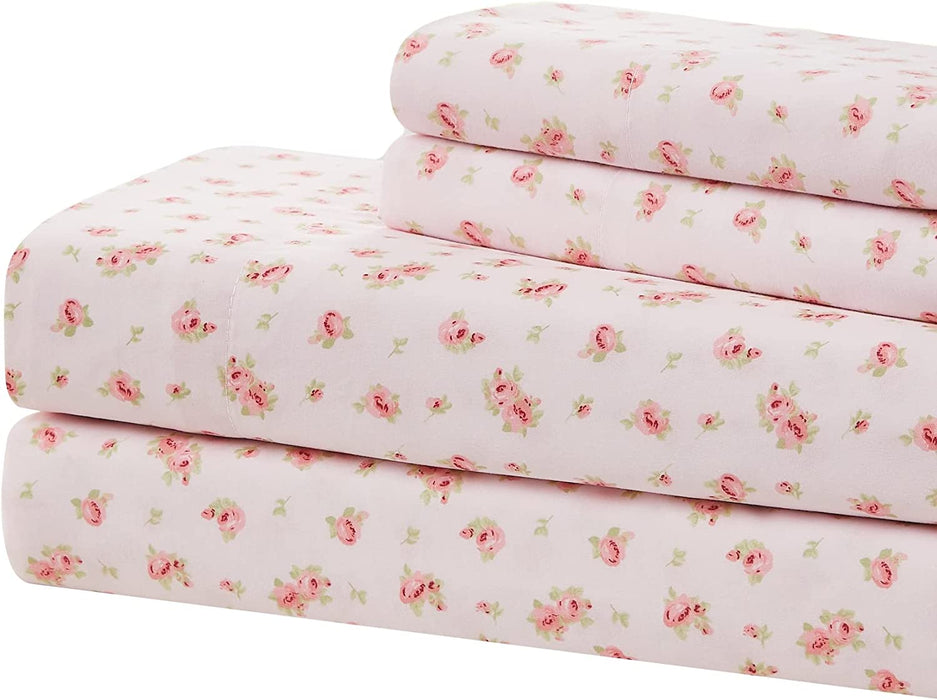 Modern Threads Soft Microfiber Printed Sheets - Luxurious Microfiber Bed Sheets - Includes Flat Sheet, Fitted Sheet with Deep Pockets, & Pillowcases Blush Twin