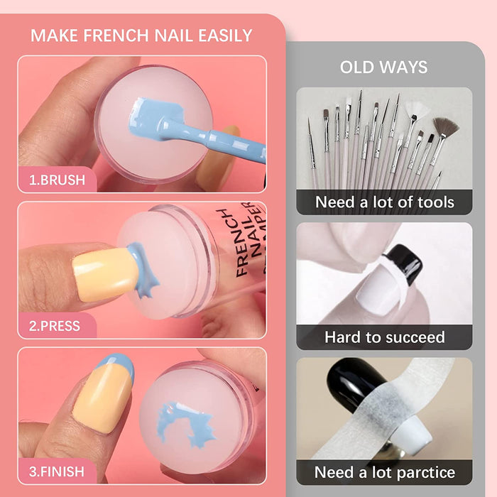 French Nail Stamper -  French Tip Nail Tools with Nail Scraper and Replaceable Stamper Head, 100-Time Using Silicone Nail Stamper Kit for Gel Nail Polish DIY Nail Art Tools